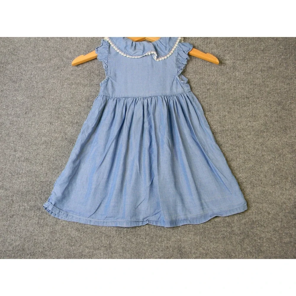 Haute Hippie Style Girls 3T Blue Chambray Dress Floral Embroidered Lace Collar
